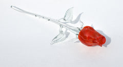 Handmade Orange-Red Glass Rose: Flame Work Sculpture, 14-inch