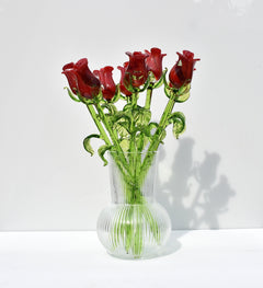 Red Glass Rose Flower – Hand Blown Art Sculpture – 13” Long Stem Collectible Gift – Single Flower or Bouquet