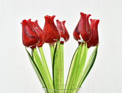 Glass Tulips - Blown Glass Tulip - Red Glass Flowers Bouquet - Blown Glass Flowers - Handmade Glass Flowers - Mothers Gifts for Her