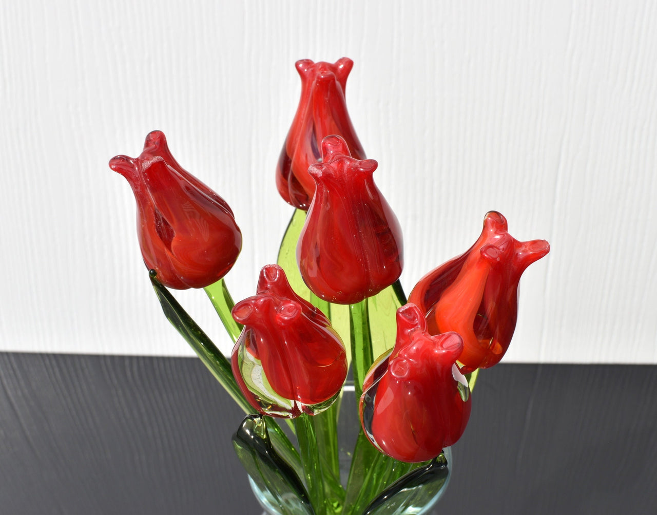 Glass Tulips - Blown Glass Tulip - Red Glass Flowers Bouquet - Blown Glass Flowers - Handmade Glass Flowers - Mothers Gifts for Her