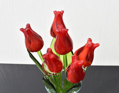 Glass Tulips - Blown Glass Tulip - Red Glass Flowers Bouquet - Blown Glass Flowers - Handmade Glass Flowers - Mothers Gifts for Her