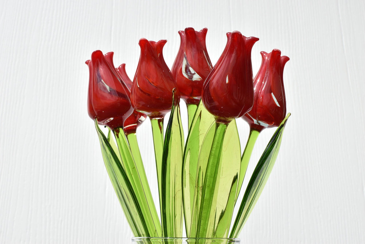 Glass Tulips - Blown Glass Tulip - Red Glass Flowers Bouquet - Blown Glass Flowers - Handmade Glass Flowers - Christmas Gift For Mom
