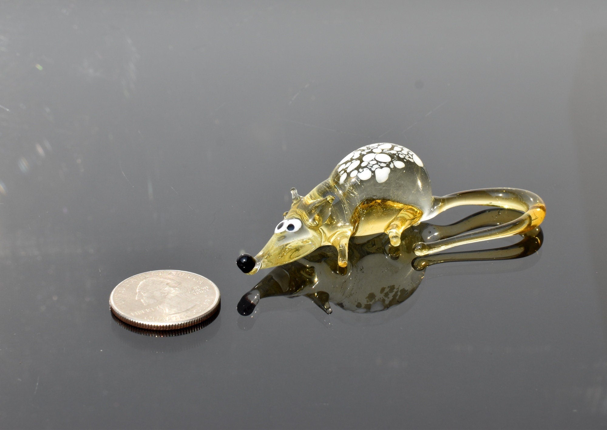 Cute glass tiny rat, whimsical, Lamp work miniature character from Glass Menagerie, Unique gift.