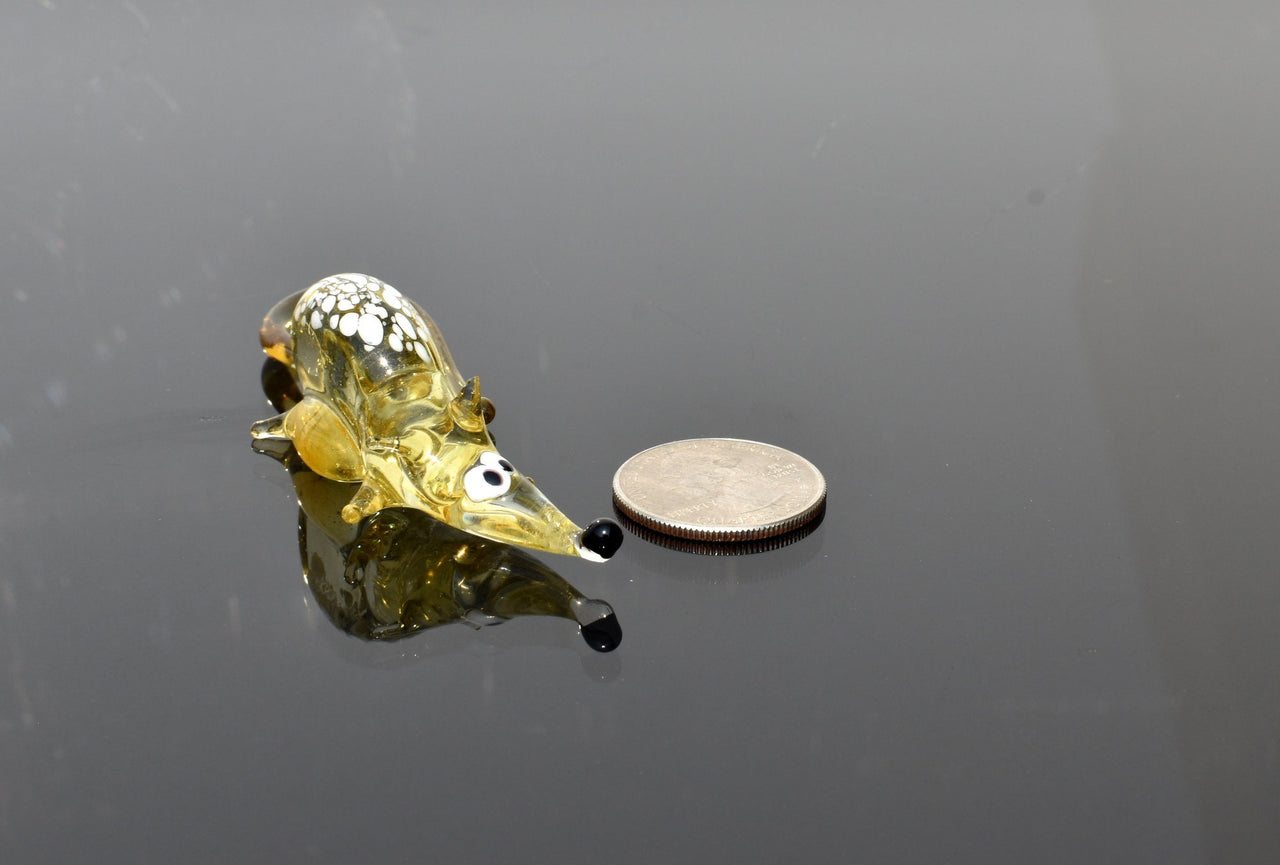 Cute glass tiny rat, whimsical, Lamp work miniature character from Glass Menagerie, Unique gift.