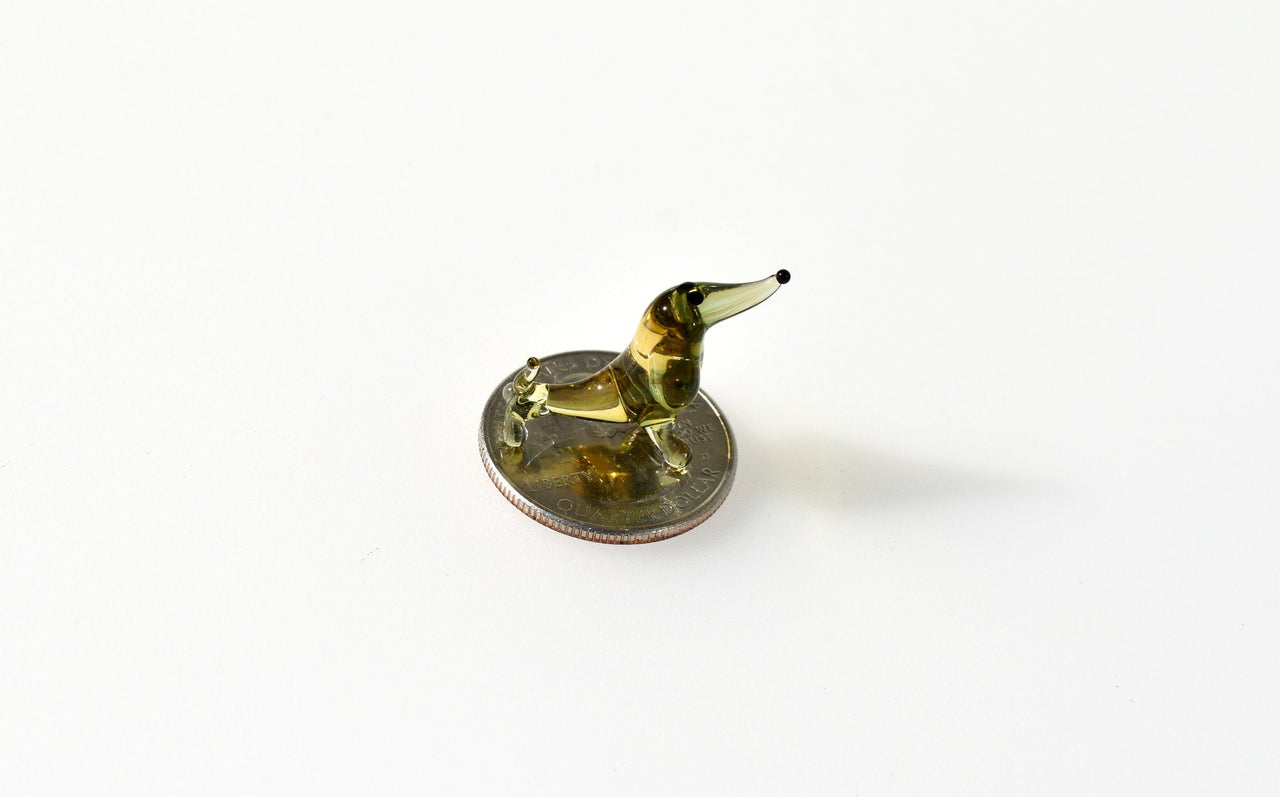 Cute Miniature glass dachshund From Glass Menagerie. Lamp Work, Flame work, whimsical character and dog statue.