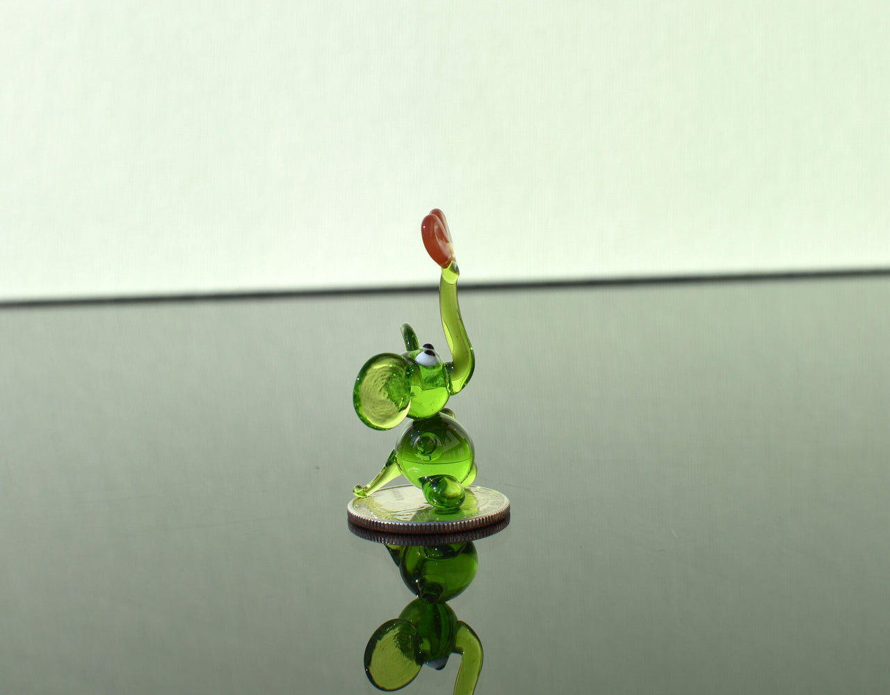 Lampwork Glass Elephant: Tiny Green Menagerie Figurine