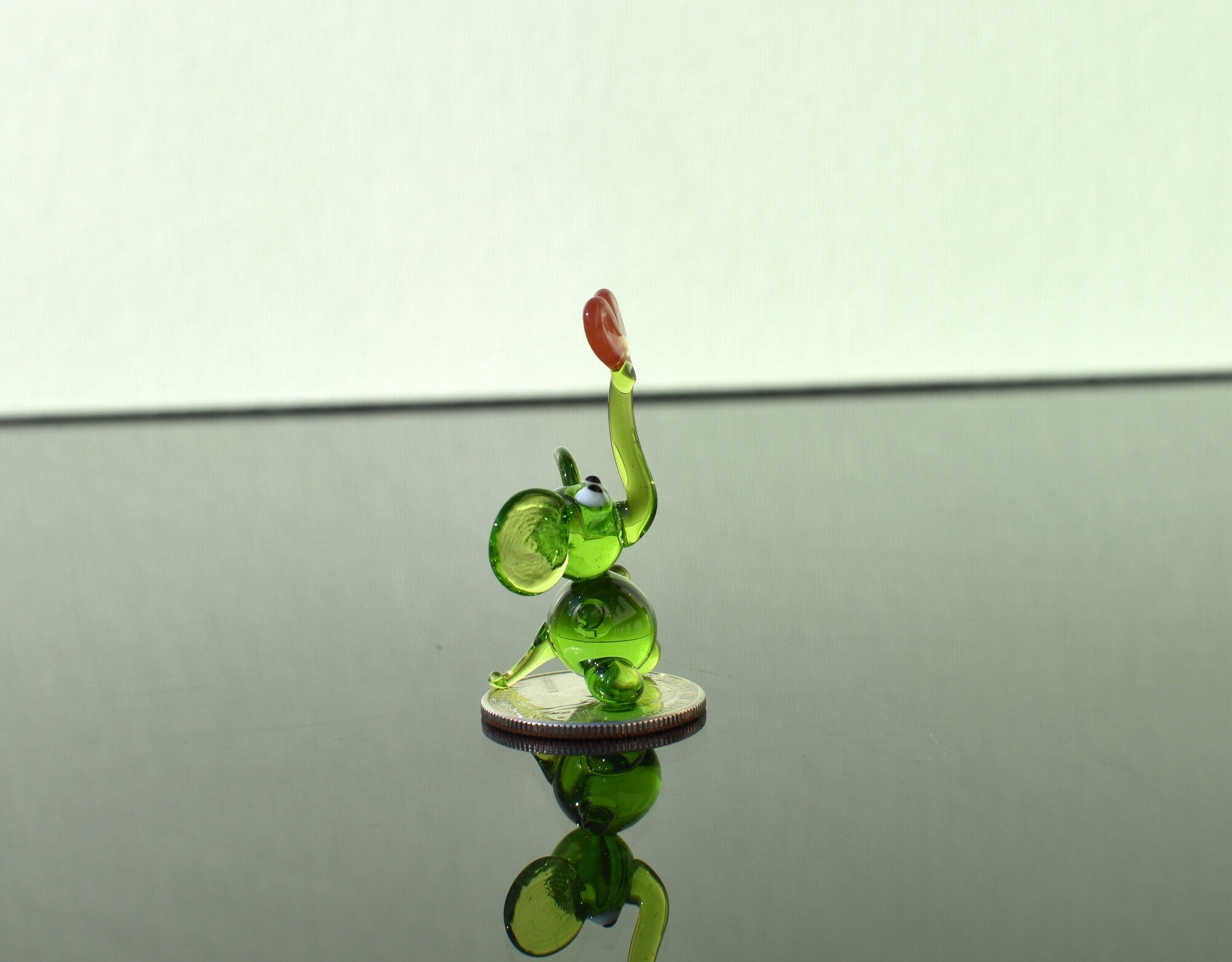 Lampwork Glass Elephant: Tiny Green Menagerie Figurine