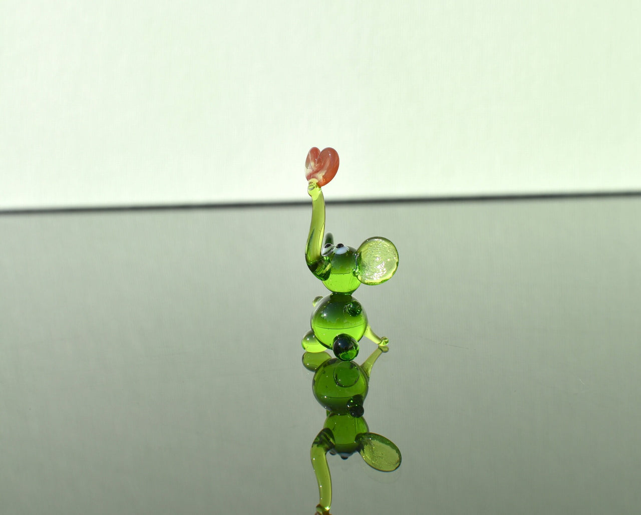 Lampwork Glass Elephant: Tiny Green Menagerie Figurine