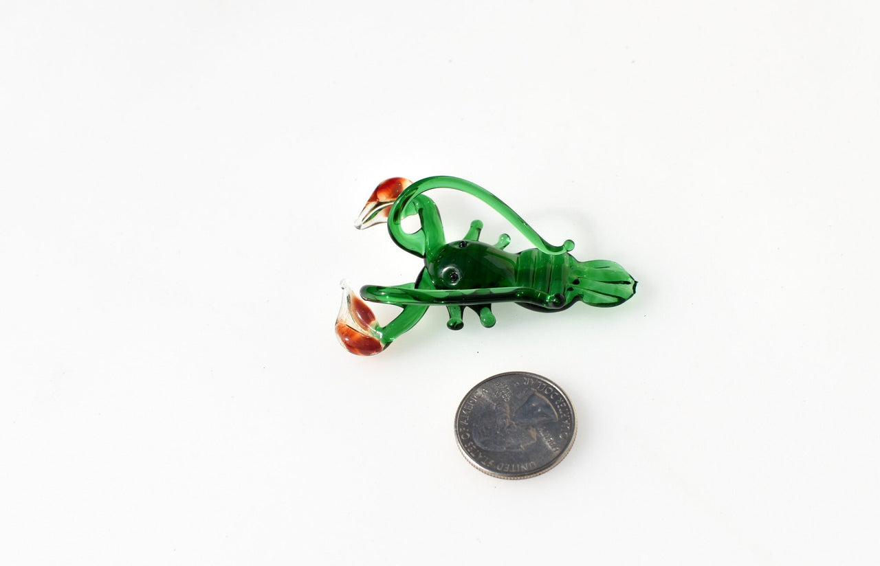 Green Glass Lobster Figurine – Hand Blown Ocean Animal Sculpture – Nautical Coastal Collectible Decor