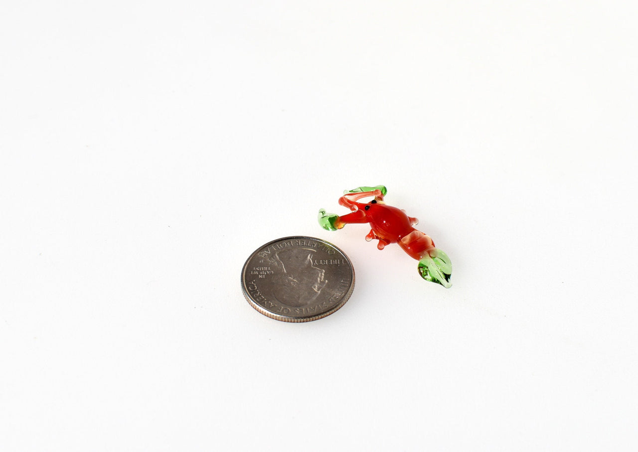 Hand-Blown Glass Lobster Figurine – Mini Red Sea Creature Sculpture, Unique Ocean Lover Gift