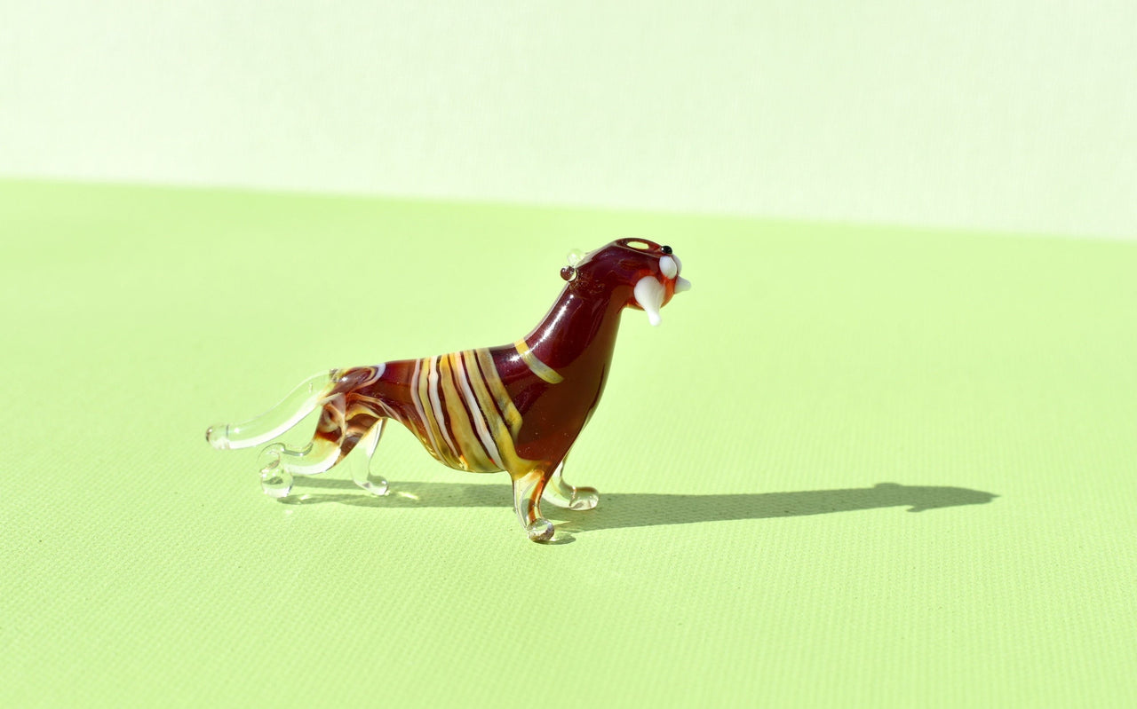 Glass Tiger Figurine, Tiger Statue, Animal Sculpture, Jungle Decor, Miniature Hand Blown Glass, Glass Animals, Blown Glass Animals, Tigers