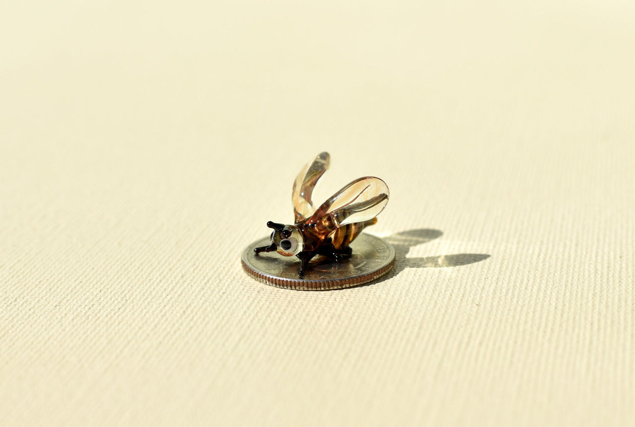 Tiny Glass Honey Bee Figurine: Miniature Insect Sculpture