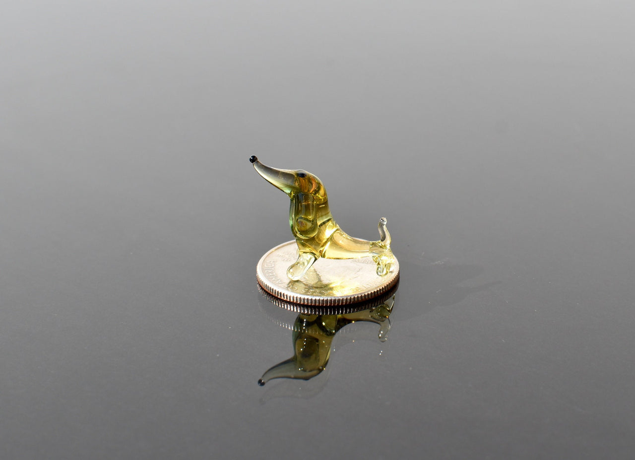 Cute Miniature glass dachshund From Glass Menagerie. Lamp Work, Flame work, whimsical character and dog statue.