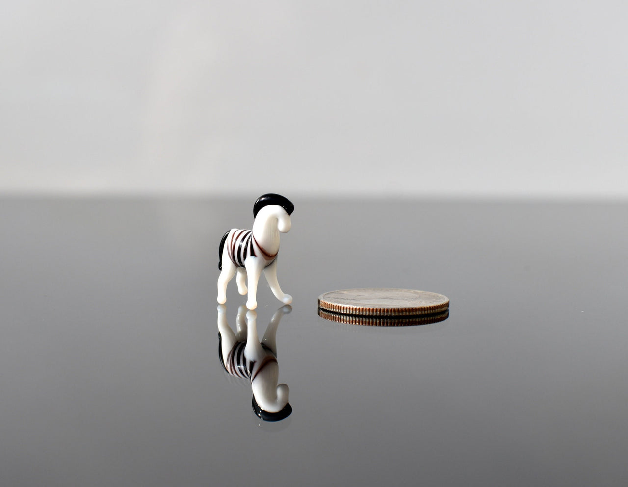 Tiny Glass Zebra Figurine – Miniature Animal Sculpture, Unique Black and White Collectible