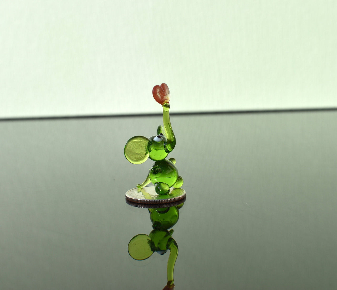 Lampwork Glass Elephant: Tiny Green Menagerie Figurine