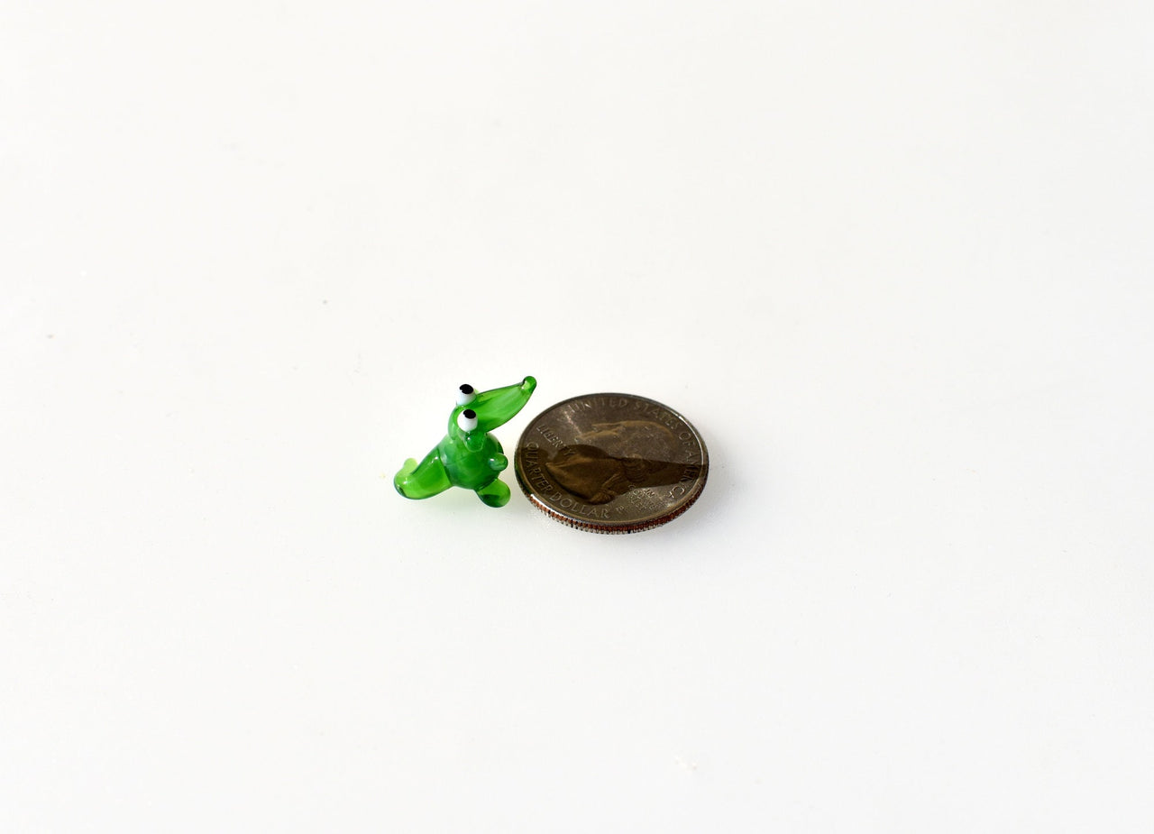 Alligator, Crocodile, Tiny Glass Animals, Mini Glass Animals, Alligator Art, Alligator Decor, Glass Figures, Miniature Glass, Green Art