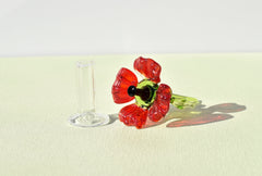 Miniature Glass Poppy Flower in Vase: Handmade Collectible Statue