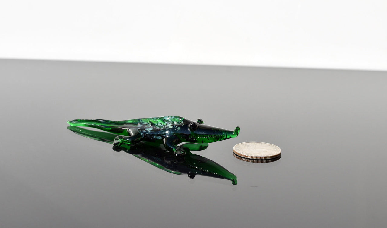Alligator, Crocodile, Glass Sculpture, Alligator Art, Alligator Decor, Glass Animals, Green Glass Alligator, Blown Glass, Art Figure