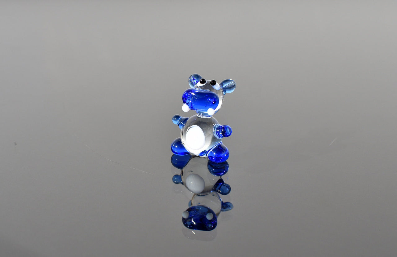 Lampwork Glass Hippo Figurine: Blue Whimsical Miniature