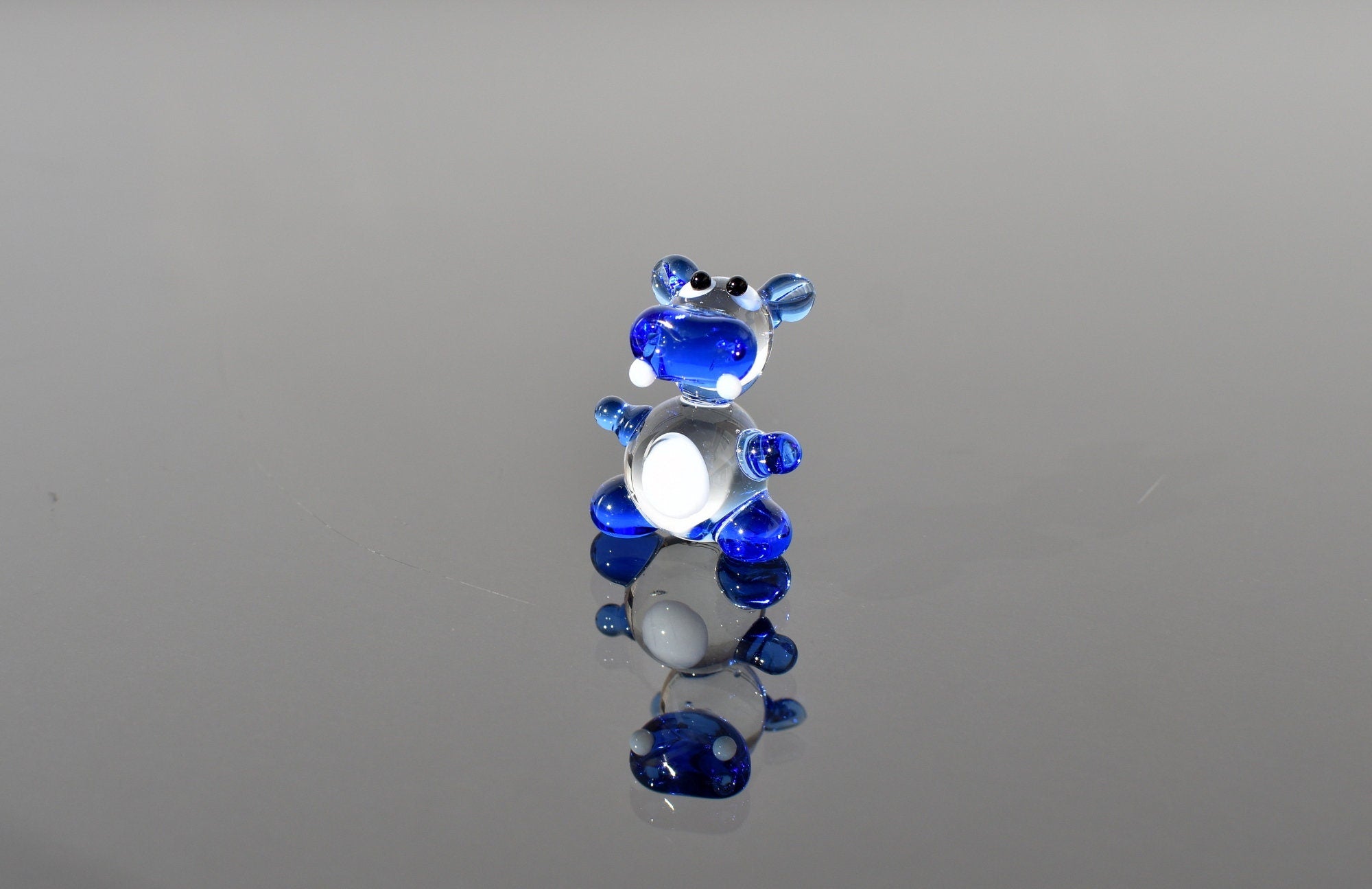 Lampwork Glass Hippo Figurine: Blue Whimsical Miniature