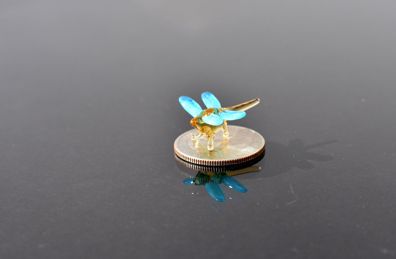 Small Glass Dragonfly Figurine: Handmade Whimsical Sculpture
