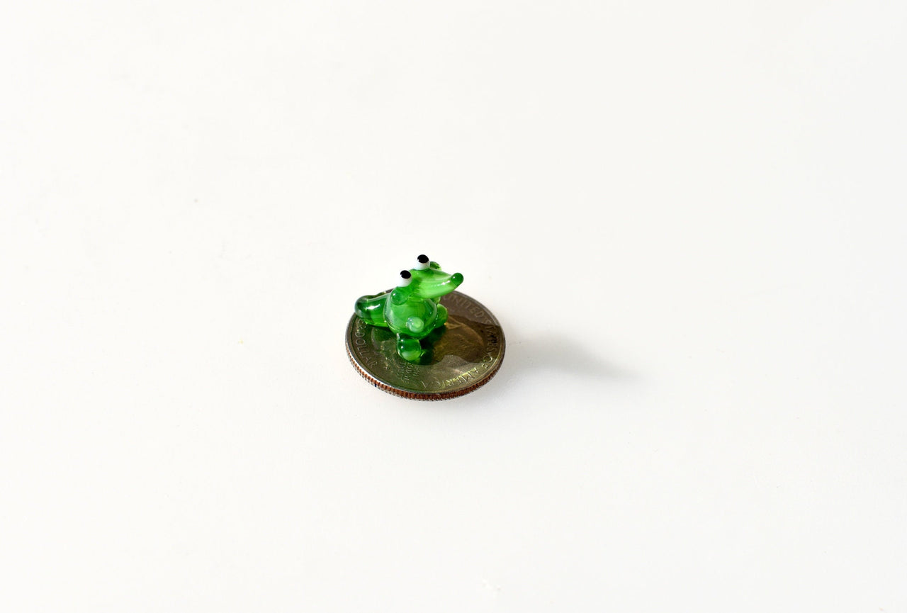 Alligator, Crocodile, Tiny Glass Animals, Mini Glass Animals, Alligator Art, Alligator Decor, Glass Figures, Miniature Glass, Green Art