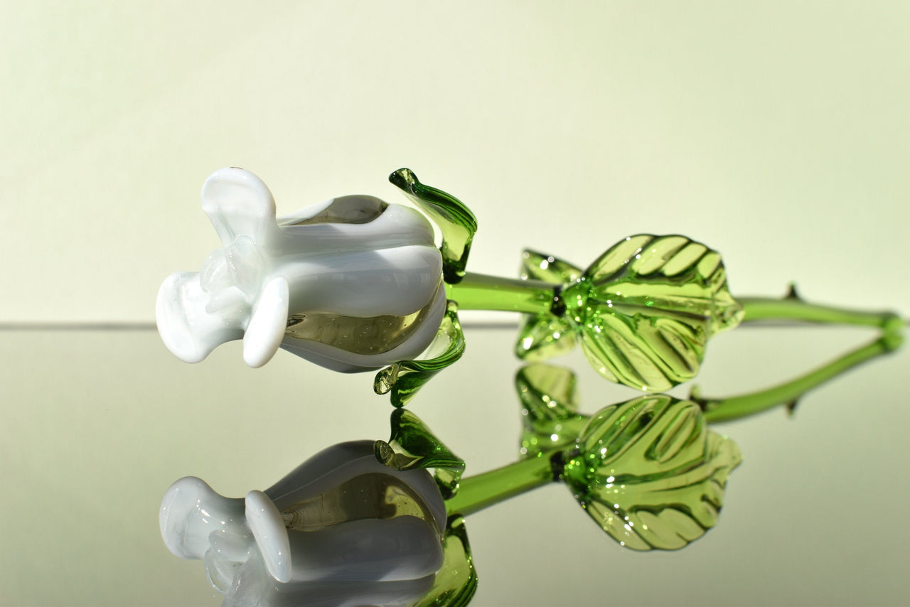 Glass Rose - White Glass Flowers - Glass Flower Bouquet - Hand Blown Glass Flower - Blown Glass Rose - Glass Flower Bouquet - Christmas Gift