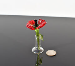 Miniature Glass Poppy Flower in Vase: Handmade Collectible Statue