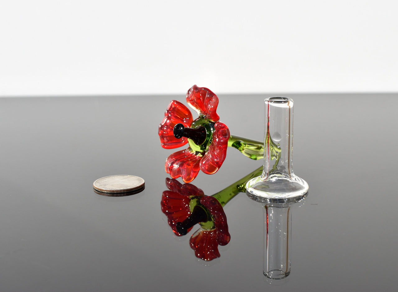 Miniature Glass Poppy Flower in Vase: Handmade Collectible Statue