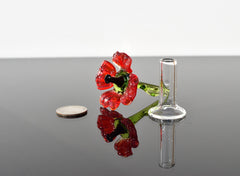 Miniature Glass Poppy Flower in Vase: Handmade Collectible Statue
