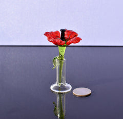 Miniature Glass Poppy Flower in Vase: Handmade Collectible Statue