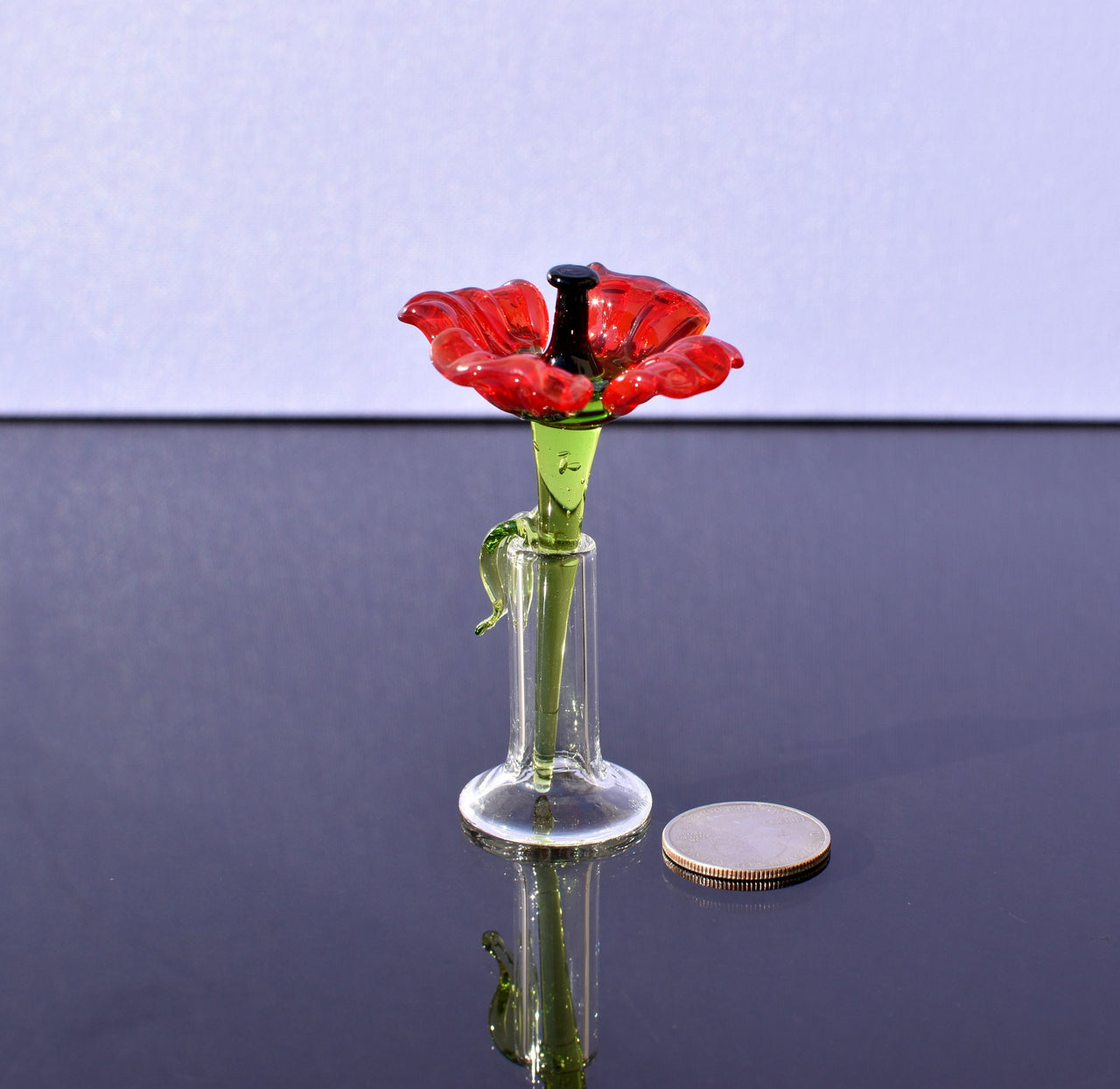 Miniature Glass Flower in Vase: Handmade Collectible Statue