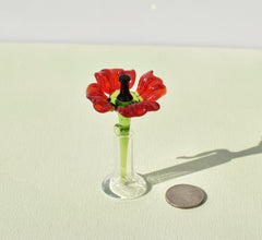 Miniature Glass Flower in Vase: Handmade Collectible Statue