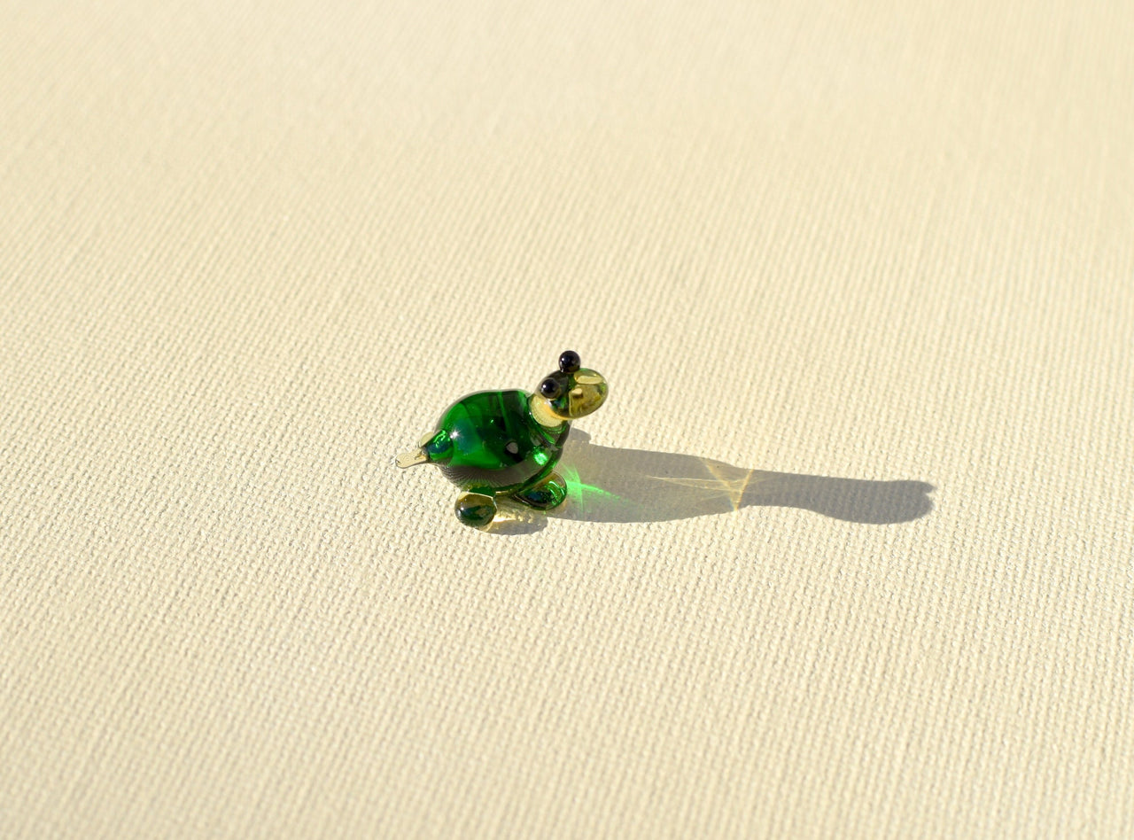 Lampwork Glass Turtle Figurine: Miniature Green Menagerie Character