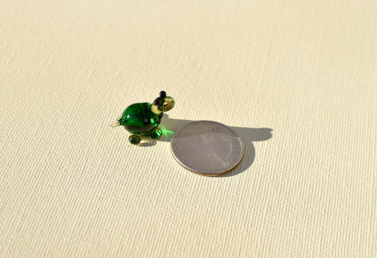 Lampwork Glass Turtle Figurine: Miniature Green Menagerie Character