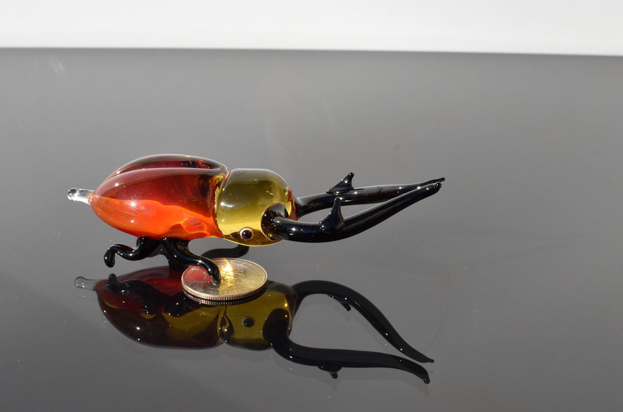 Flame Worked Glass Stag Beetle Figurine: Whimsical Art Glass Collectible