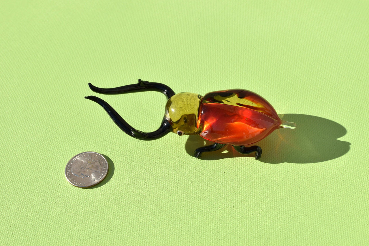 Flame Worked Glass Stag Beetle Figurine: Whimsical Art Glass Collectible