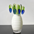 Blue Glass Snowdrop Flower: Handmade Flame Worked Sculpture, 7.5 in