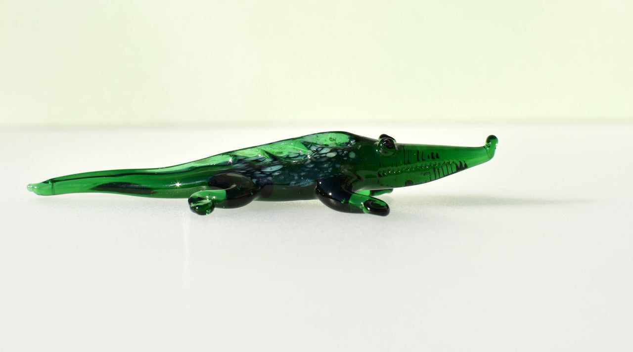 Alligator, Crocodile, Glass Sculpture, Alligator Art, Alligator Decor, Glass Animals, Green Glass Alligator, Blown Glass, Art Figure