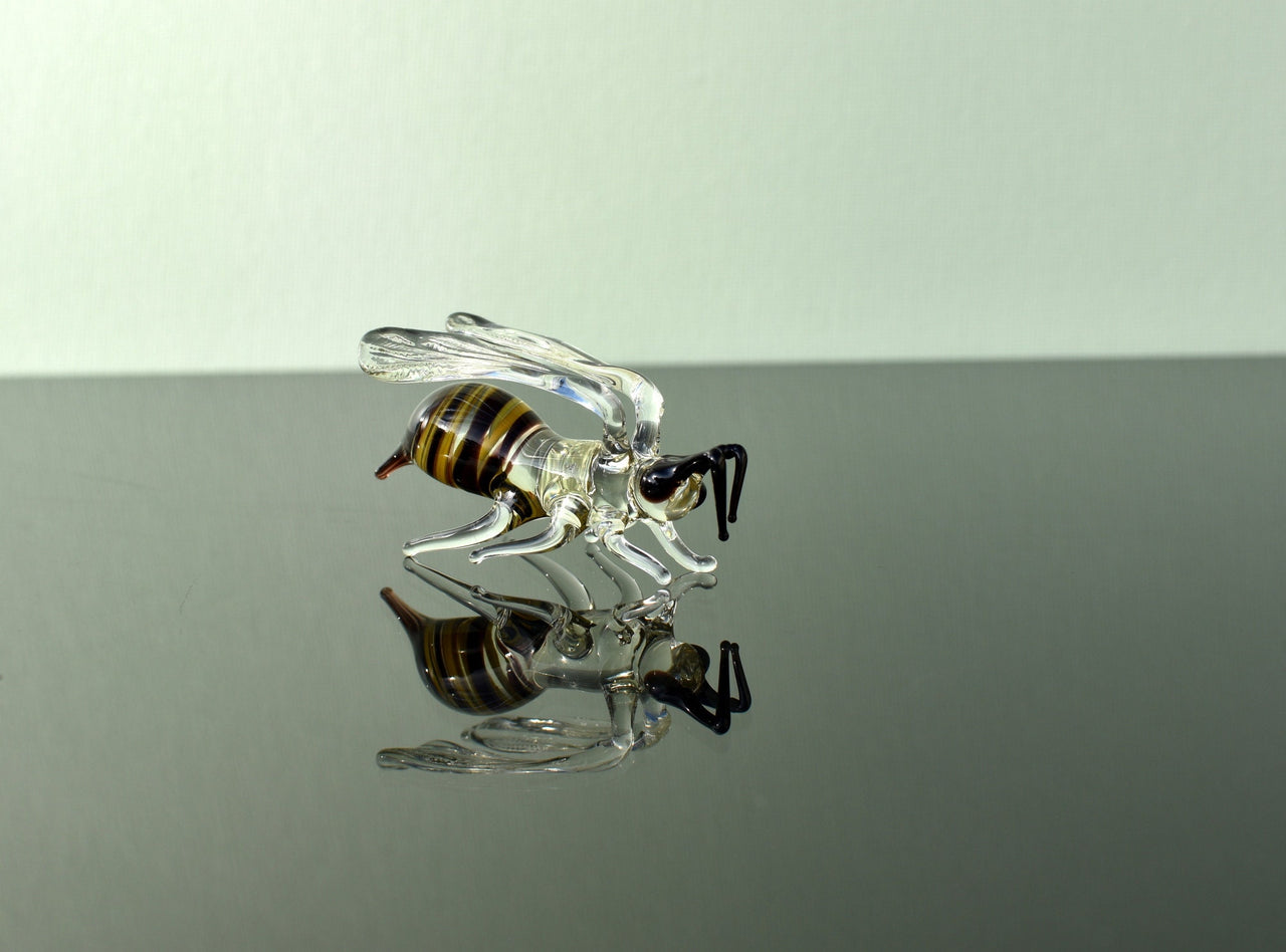 Handmade Glass Bee Figurine: Whimsical Art Glass Sculpture