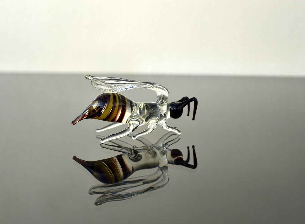 Handmade Glass Bee Figurine: Whimsical Art Glass Sculpture