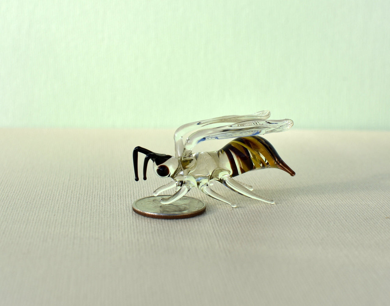 Handmade Glass Bee Figurine: Whimsical Art Glass Sculpture