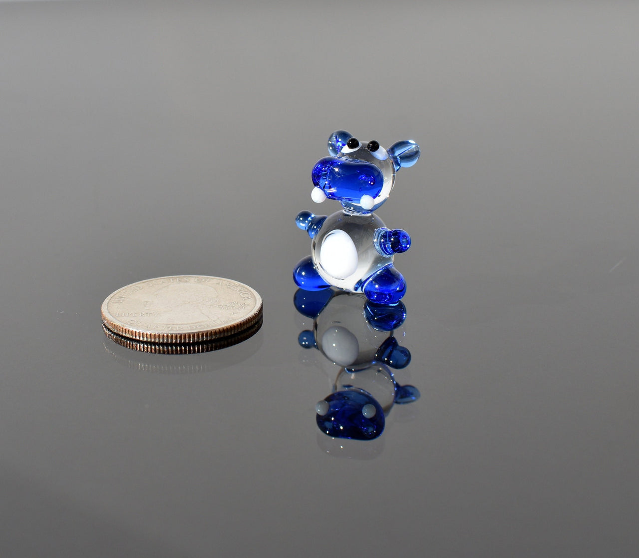 Lampwork Glass Hippo Figurine: Blue Whimsical Miniature
