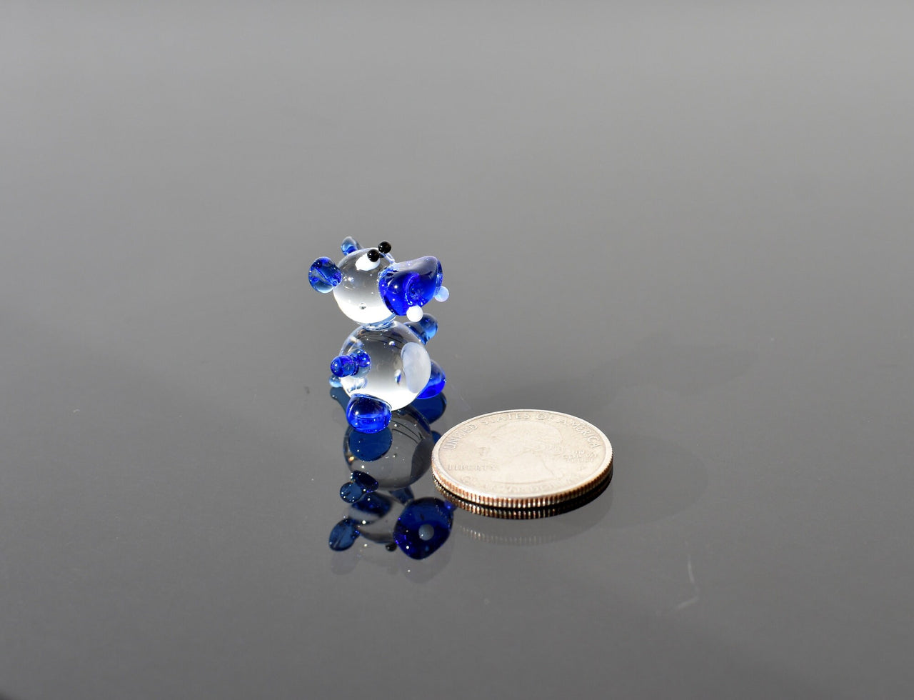 Lampwork Glass Hippo Figurine: Blue Whimsical Miniature