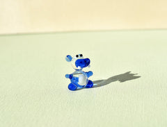 Lampwork Glass Hippo Figurine: Blue Whimsical Miniature