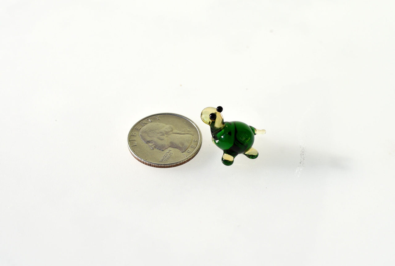 Lampwork Glass Turtle Figurine: Miniature Green Menagerie Character