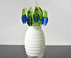 Blue Glass Snowdrop Flower: Handmade Flame Worked Sculpture, 7.5 in