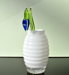 Blue Glass Snowdrop Flower: Handmade Flame Worked Sculpture, 7.5 in