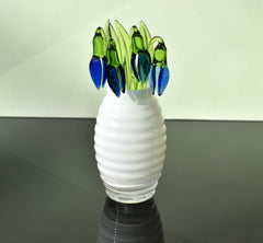Blue Glass Snowdrop Flower: Handmade Flame Worked Sculpture, 7.5 in