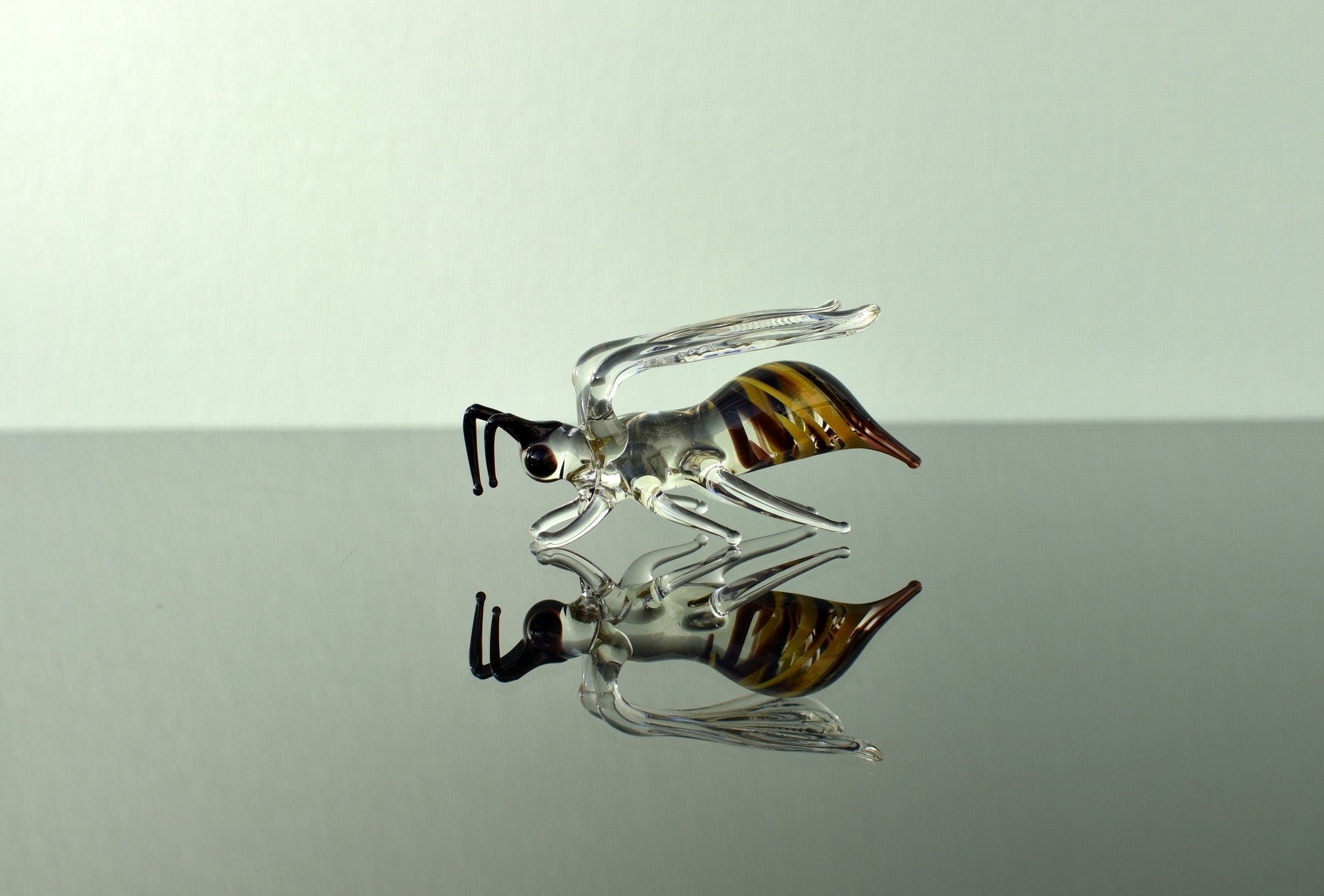 Handmade Glass Bee Figurine: Whimsical Art Glass Sculpture